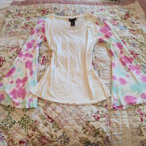 Vintage Wrangler Retro Top with Tie Dye Bell Sleeves, Size Small